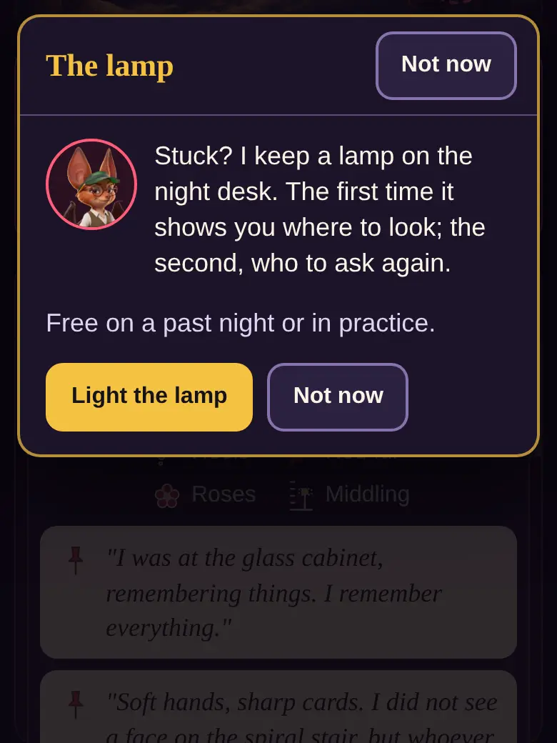 The lamp's sheet: Mavis offers a hint, with Light the lamp